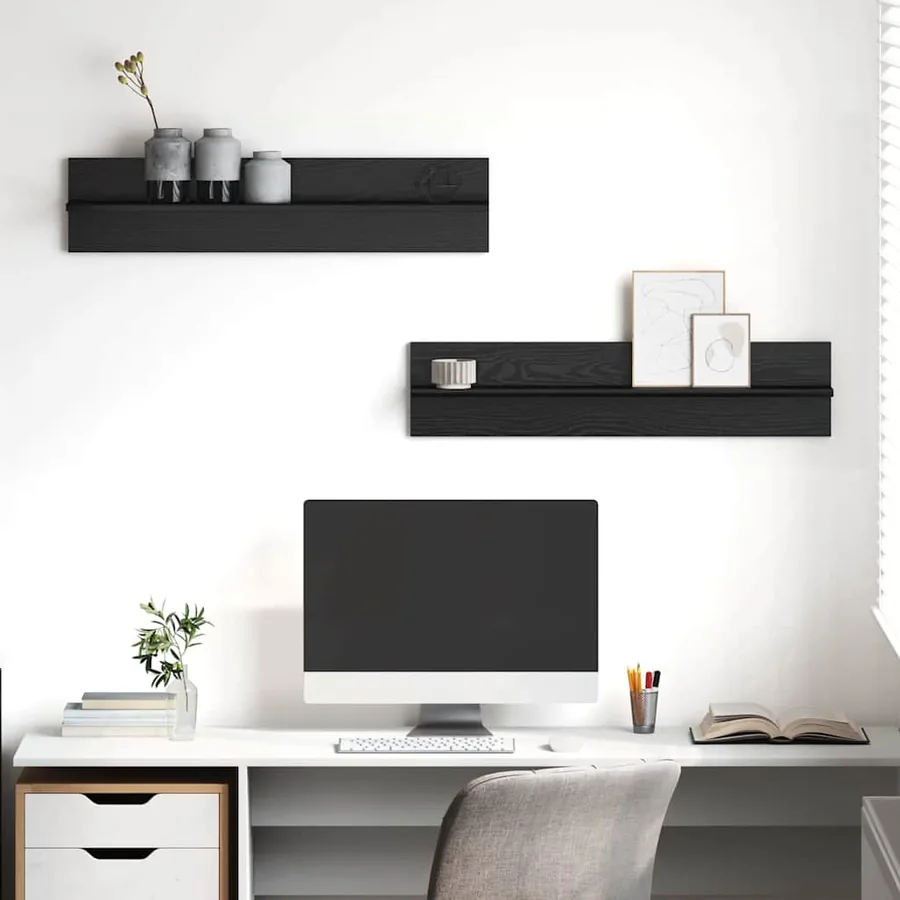 Étagère Murale avec étagère 2 pcs Chêne noir 80 x 11,5 x 18 cm
