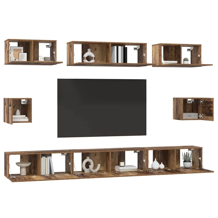 Ensemble meuble TV 8 pcs Bois Ancien Bois d'ingénierie - 3