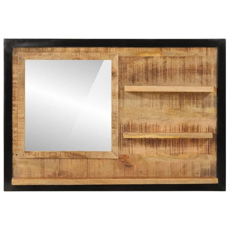 Miroir avec étagères 80x8x55 cm verre et bois massif manguier - 2