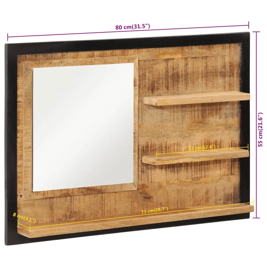 Miroir avec étagères 80x8x55 cm verre et bois massif manguier - 7