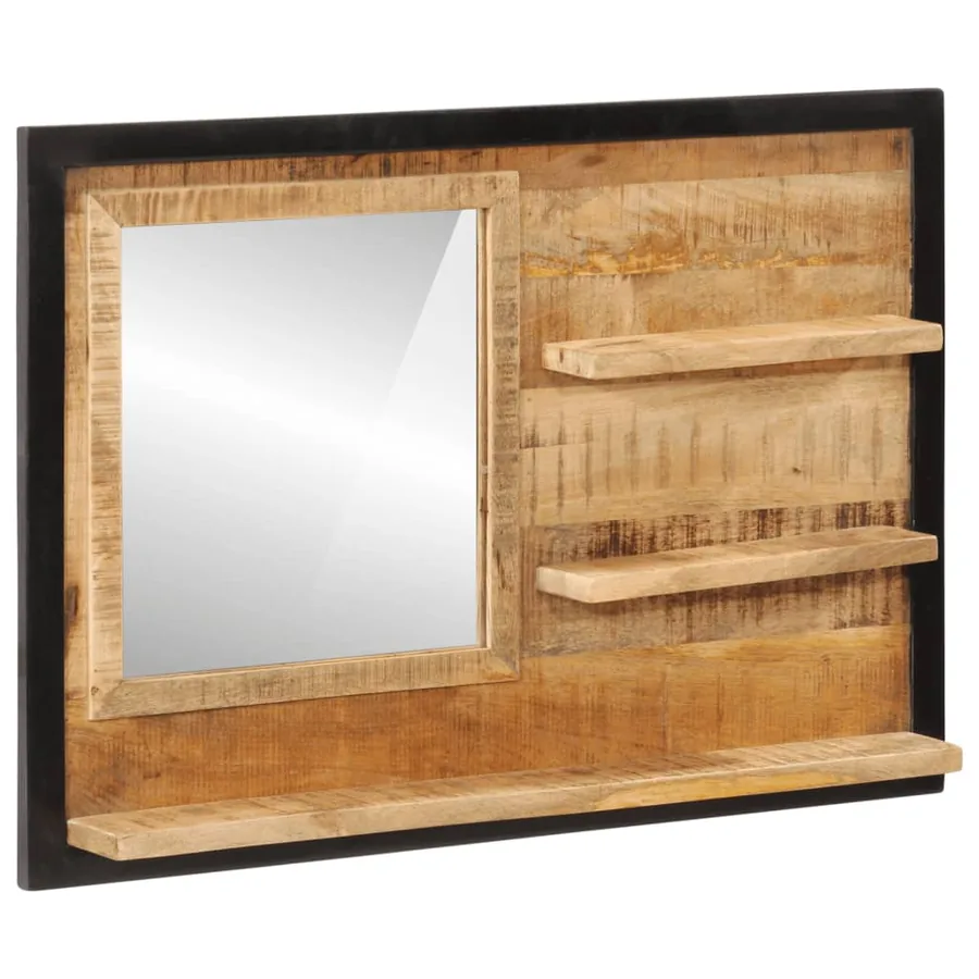 Miroir avec étagères 80x8x55 cm verre et bois massif manguier - 8