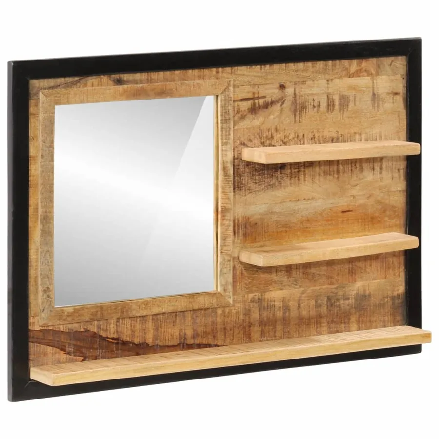 Miroir avec étagères 80x8x55 cm verre et bois massif manguier - 9