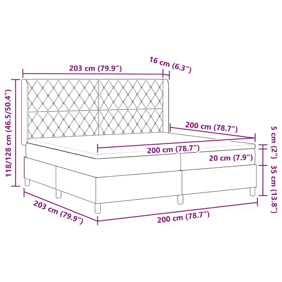 Lit à ressorts avec matelas Gris clair 200 x 200 cm Velours - 10
