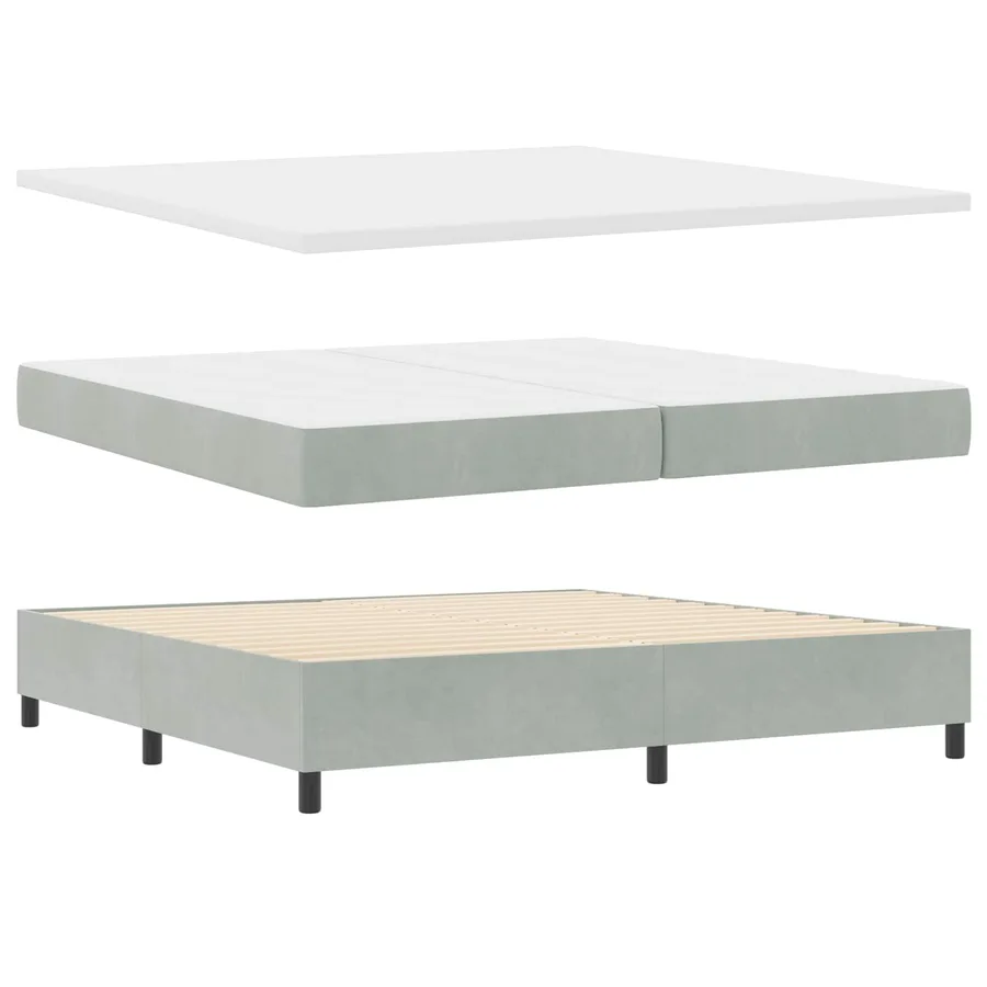 Lit à ressorts avec matelas Gris clair 200 x 200 cm Velours - 3
