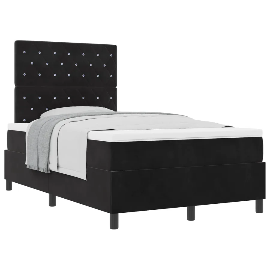 Lit à ressorts avec matelas Noir 120 x 200 cm Velours - 2