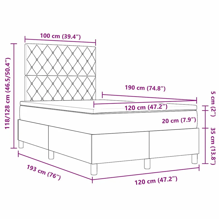 Lit à ressorts avec matelas Vert foncé 120 x 190 cm Velours - 12