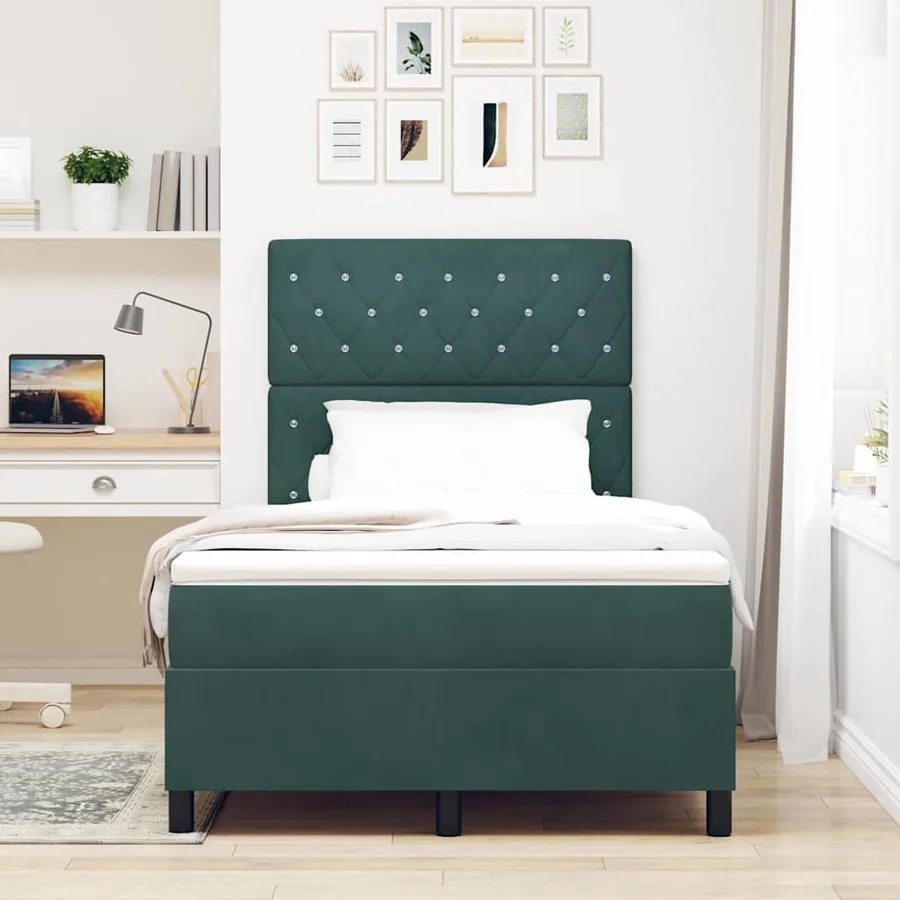 Lit à ressorts avec matelas Vert foncé 120 x 190 cm Velours - 3