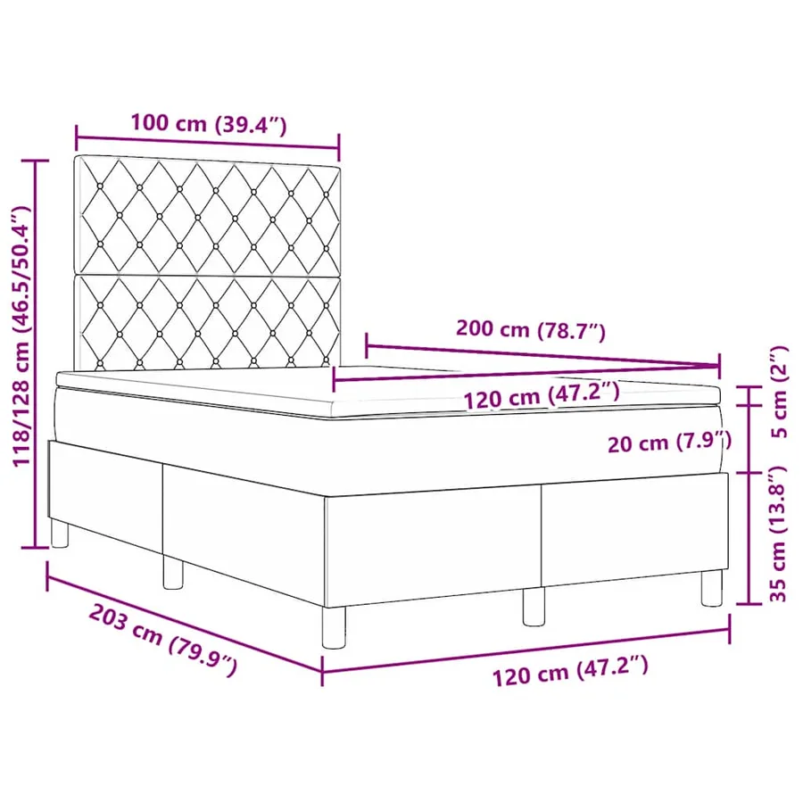 Lit à ressort LED avec matelas Gris clair 120 x 200 cm Velours - 13