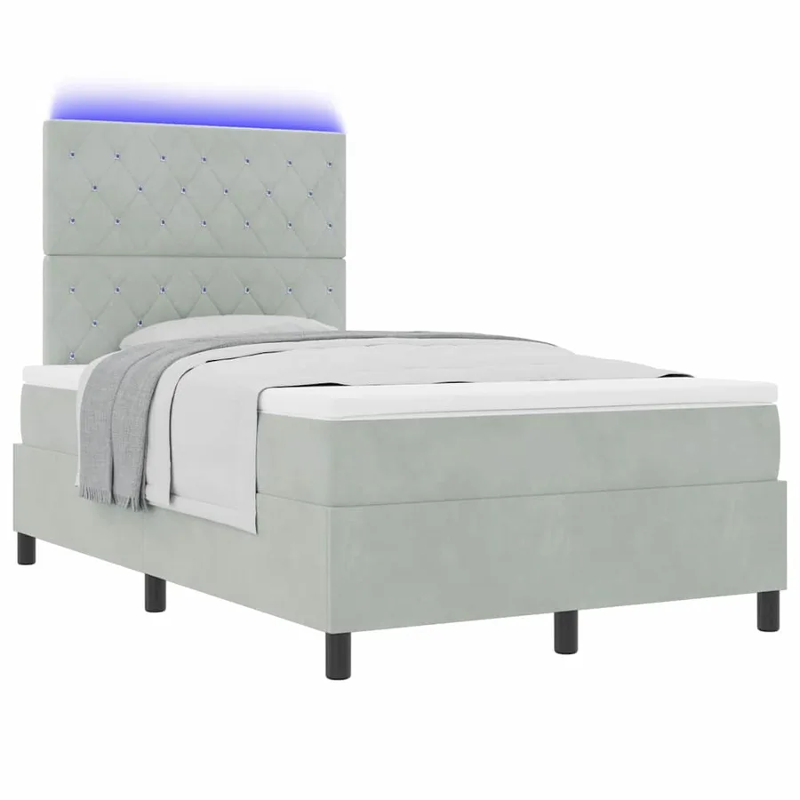 Lit à ressort LED avec matelas Gris clair 120 x 200 cm Velours - 3