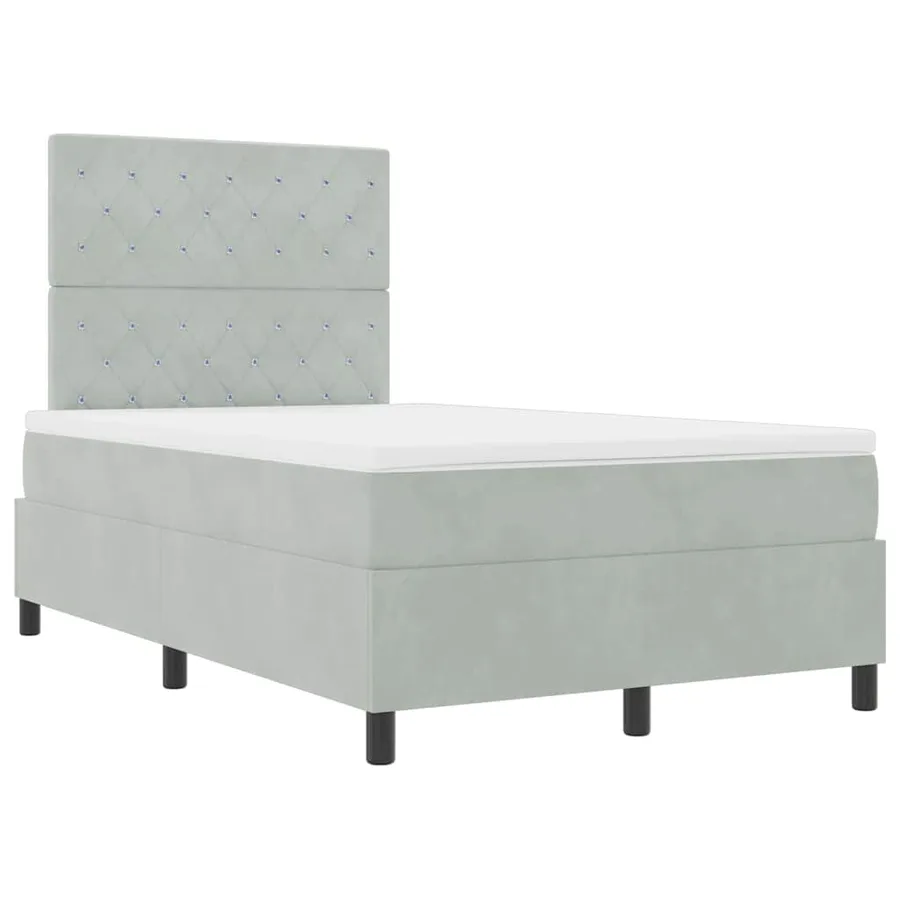 Lit à ressort LED avec matelas Gris clair 120 x 200 cm Velours - 5