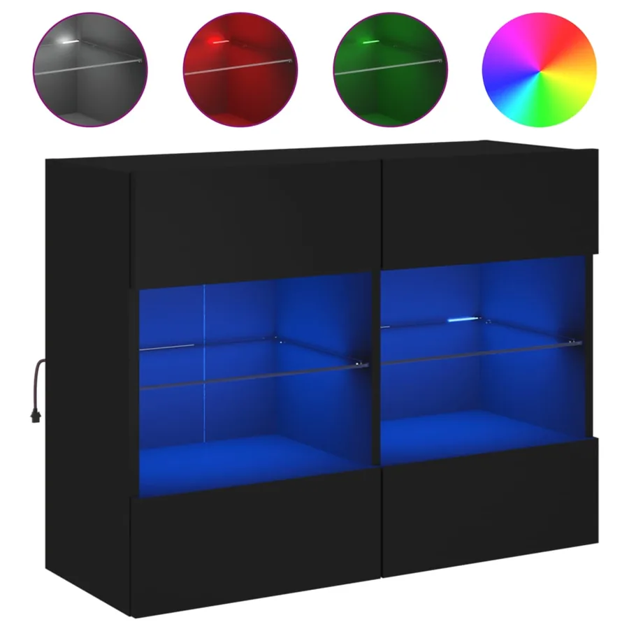 Meuble TV mural avec lumières LED noir 78,5x30x60,5 cm - 2
