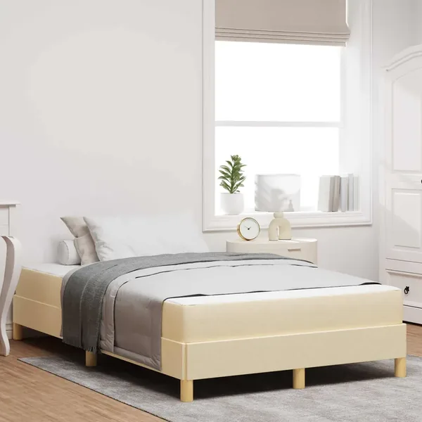 Lit à ressorts avec matelas Crème 120 x 190 cm tissu