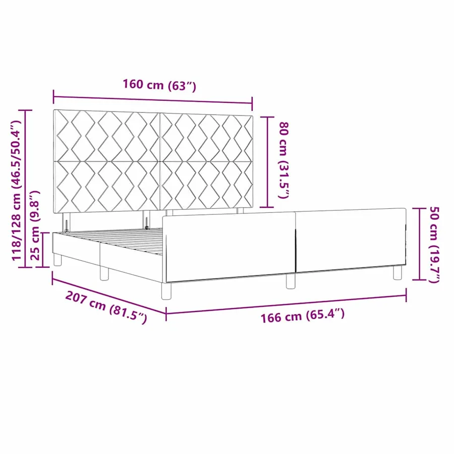 Cadre de lit avec tête de lit Taupe 160 x 200 cm tissu - 13