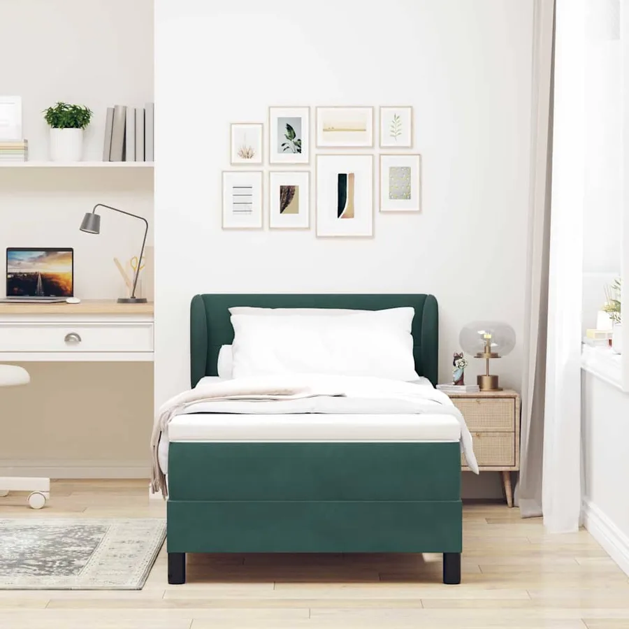 Lit à ressorts avec tête de lit Vert foncé 80 x 200 cm Velours - 3