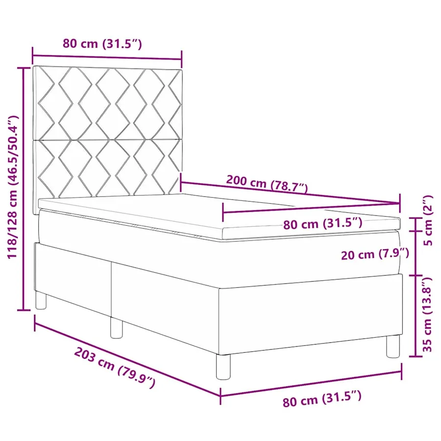 Lit à ressort LED avec tête de lit Taupe 80 x 200 cm tissu - 14