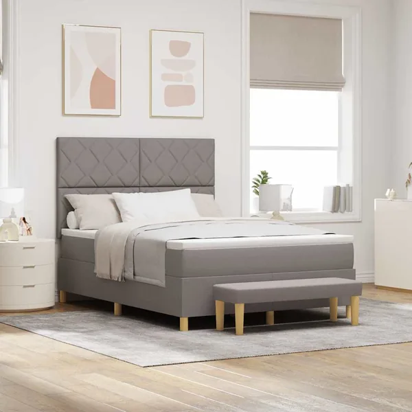 Lit à ressorts avec tête de lit Taupe 200 x 160 cm tissu