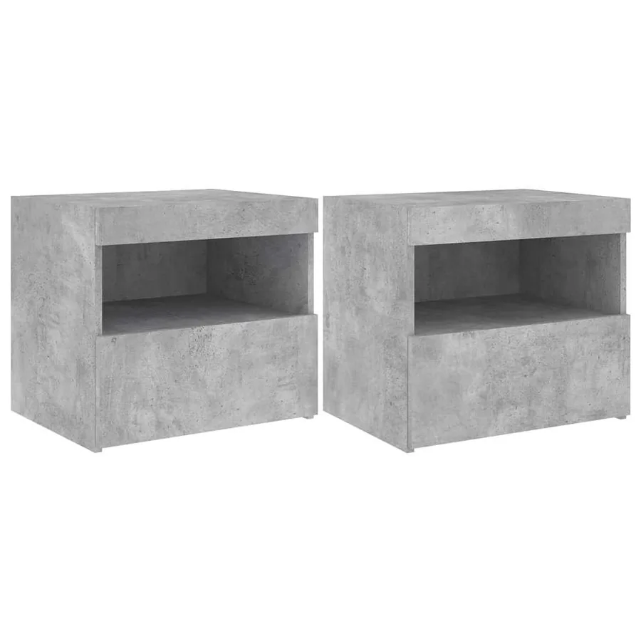 Tables de chevet avec lumières LED 2 pcs gris béton 50x40x45 cm - 2