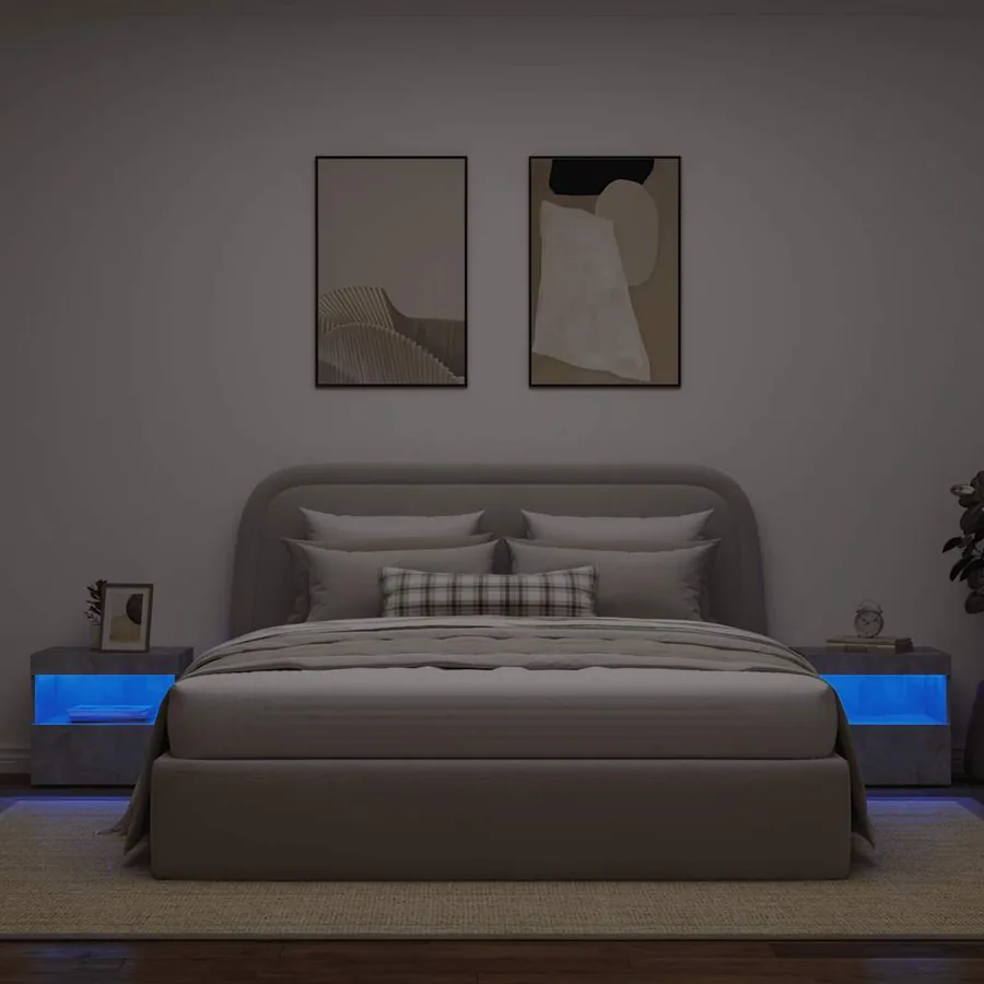 Tables de chevet avec lumières LED 2 pcs gris béton 50x40x45 cm - 4