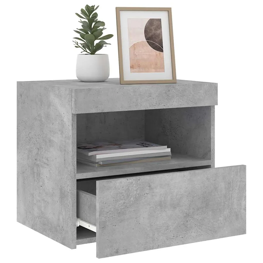 Tables de chevet avec lumières LED 2 pcs gris béton 50x40x45 cm - 5