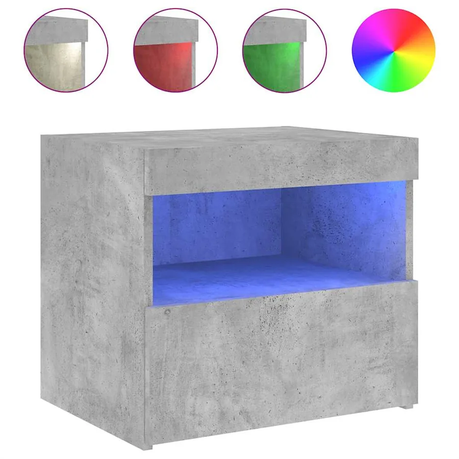 Tables de chevet avec lumières LED 2 pcs gris béton 50x40x45 cm - 6