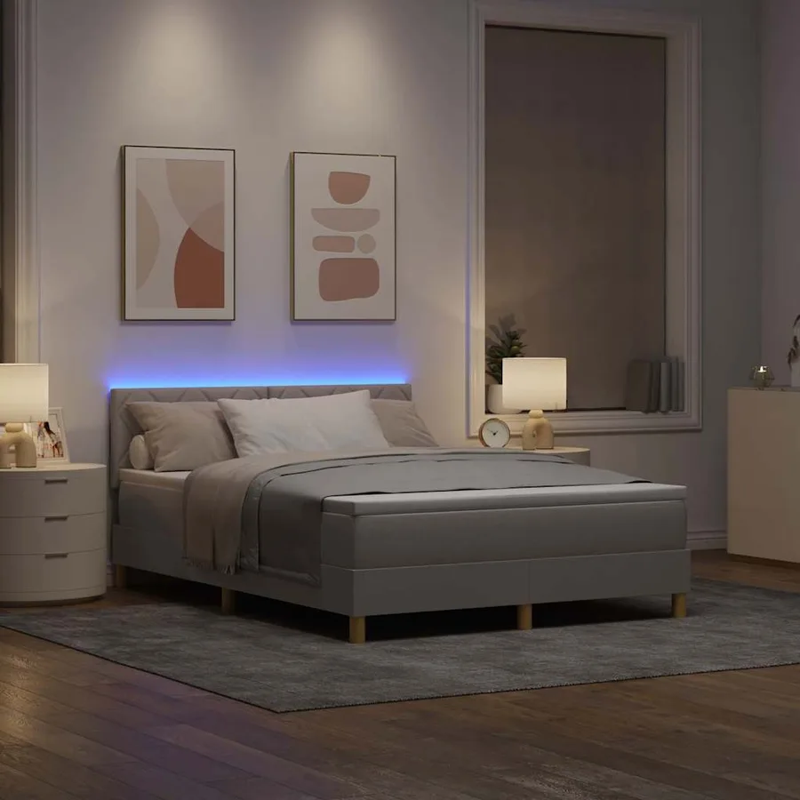 Lit à ressort LED avec bandes LED Taupe 160 x 200 cm tissu - 5