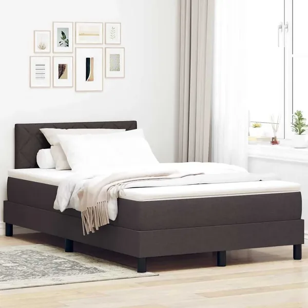 Lit à ressorts avec coussin Marron foncé 120 x 200 cm tissu