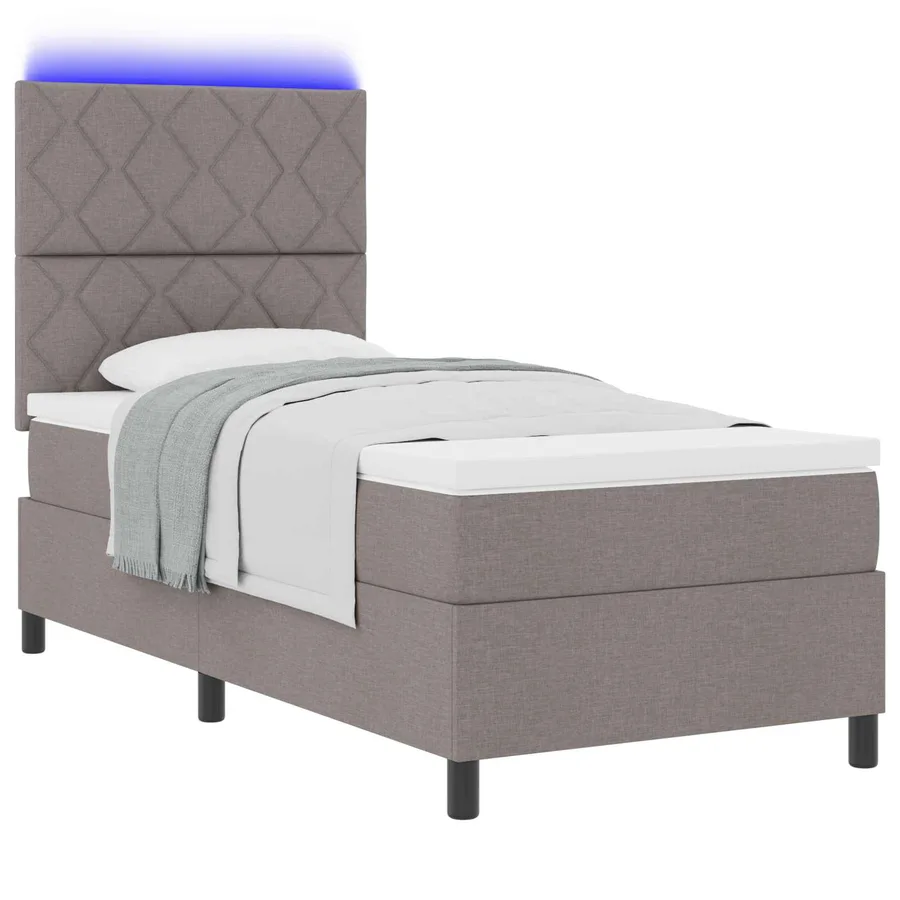 Lit à ressorts avec bandes LED Taupe 100 x 200 cm tissu - 2
