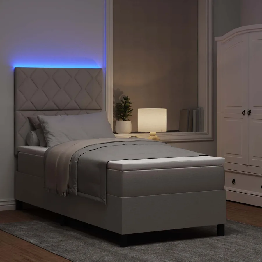 Lit à ressorts avec bandes LED Taupe 100 x 200 cm tissu - 3