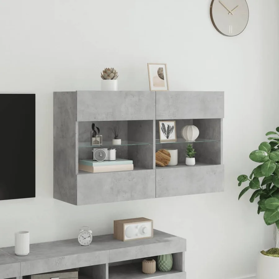 Meuble TV mural avec lumières LED gris béton 98,5x30x60,5 cm - 4