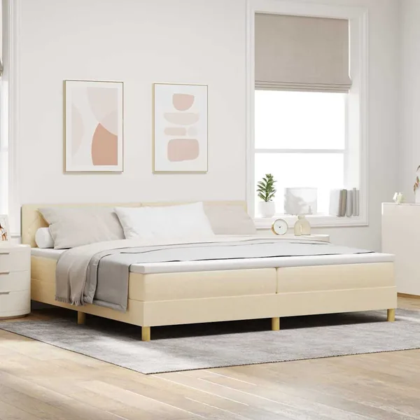 Lit à ressorts avec coussin Crème 200 x 200 cm tissu