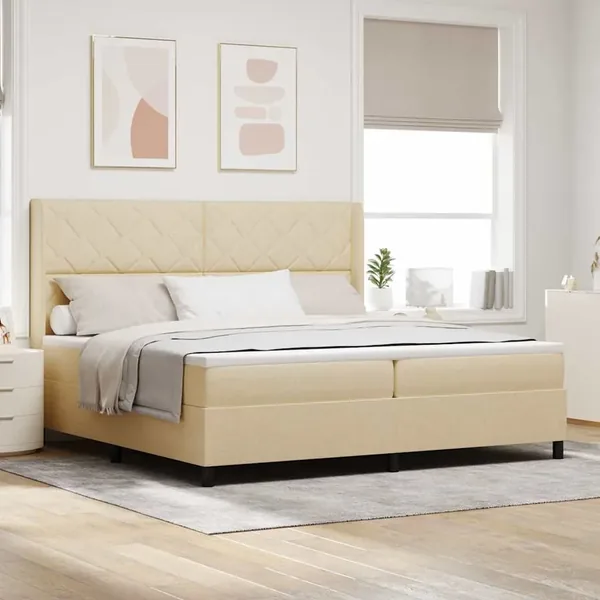Lit à ressorts avec coussin Crème 200 x 200 cm tissu