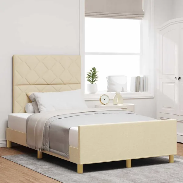 Cadre de lit avec tête de lit Crème 120 x 190 cm tissu
