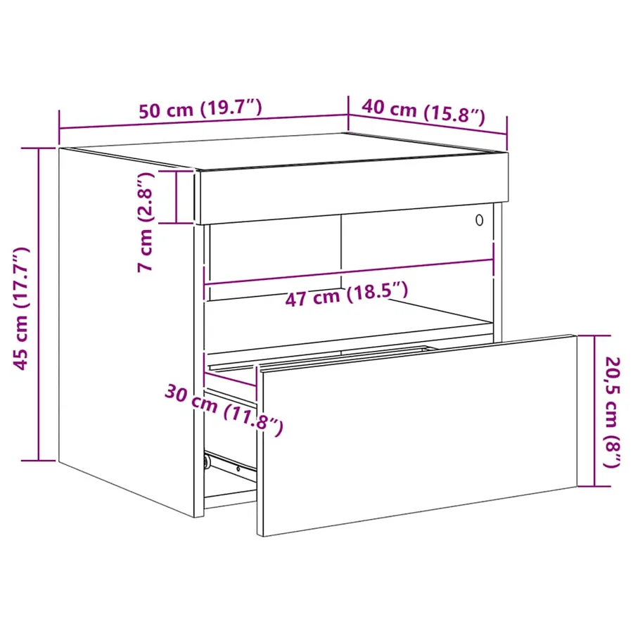 Tables de chevet avec lumières LED 2 pcs noir 50x40x45 cm - 17