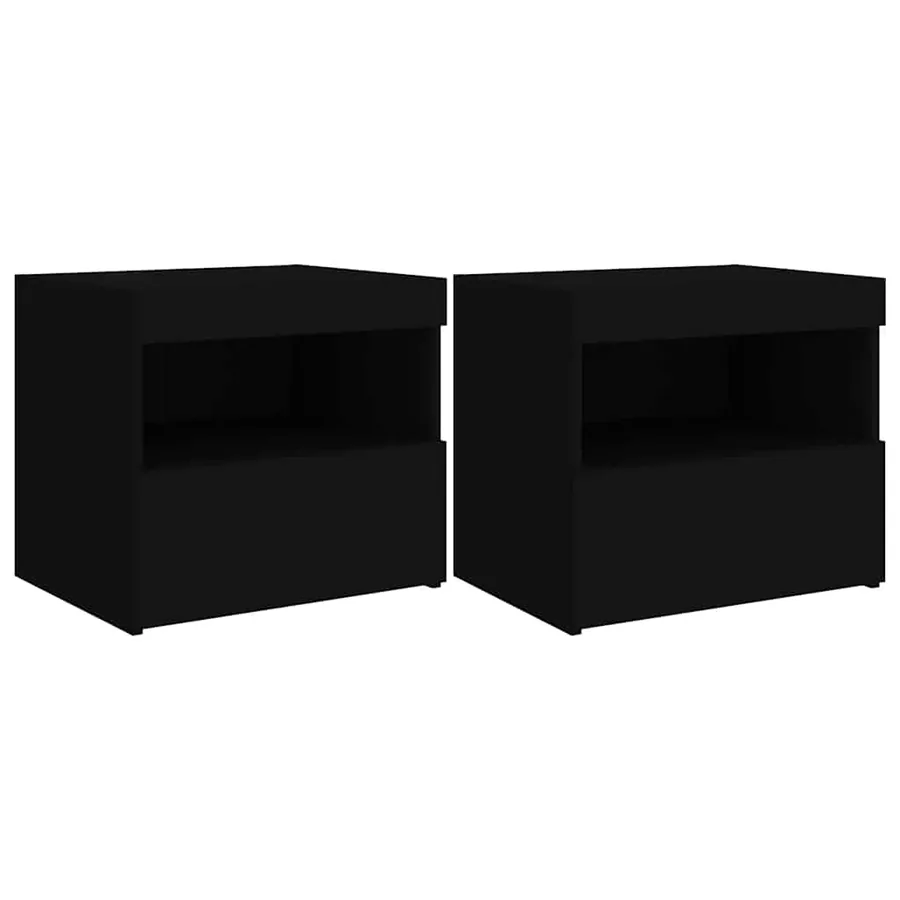 Tables de chevet avec lumières LED 2 pcs noir 50x40x45 cm - 2