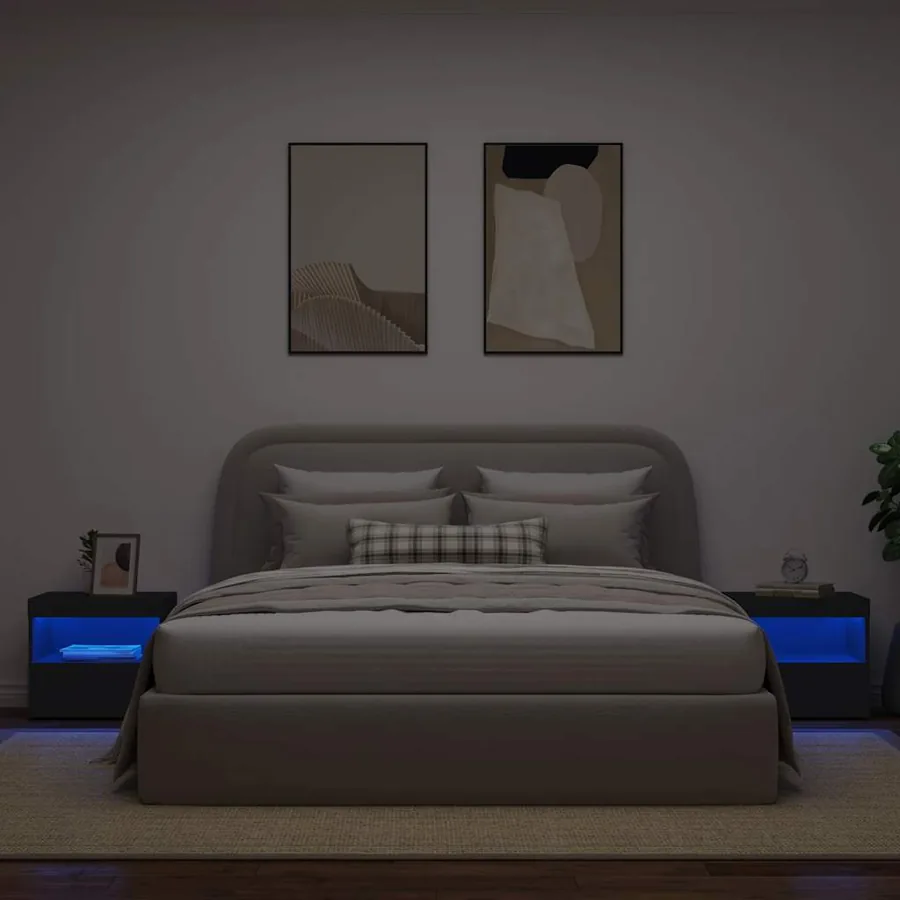 Tables de chevet avec lumières LED 2 pcs noir 50x40x45 cm - 3