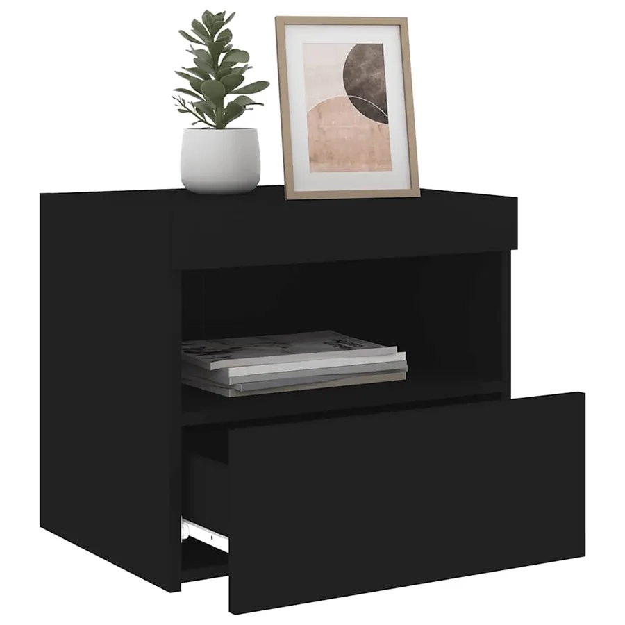 Tables de chevet avec lumières LED 2 pcs noir 50x40x45 cm - 5