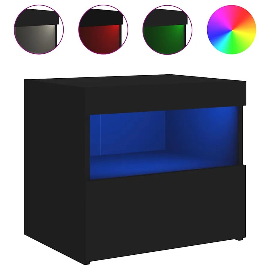 Tables de chevet avec lumières LED 2 pcs noir 50x40x45 cm - 6