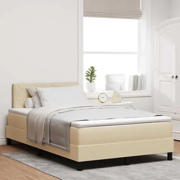 Lit à ressorts avec coussin Crème 120 x 190 cm tissu