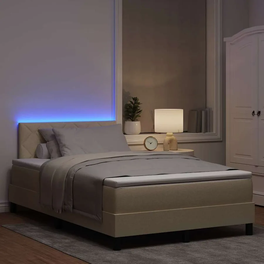 Lit à ressorts avec bandes LED Crème 120 x 200 cm tissu - 5