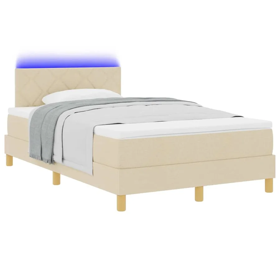 Lit à ressort LED avec coussin Crème 120 x 190 cm tissu - 3