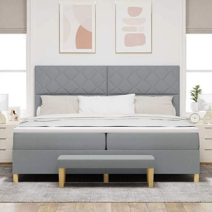 Lit à ressorts avec coussin Gris clair 200 x 200 cm tissu - 3