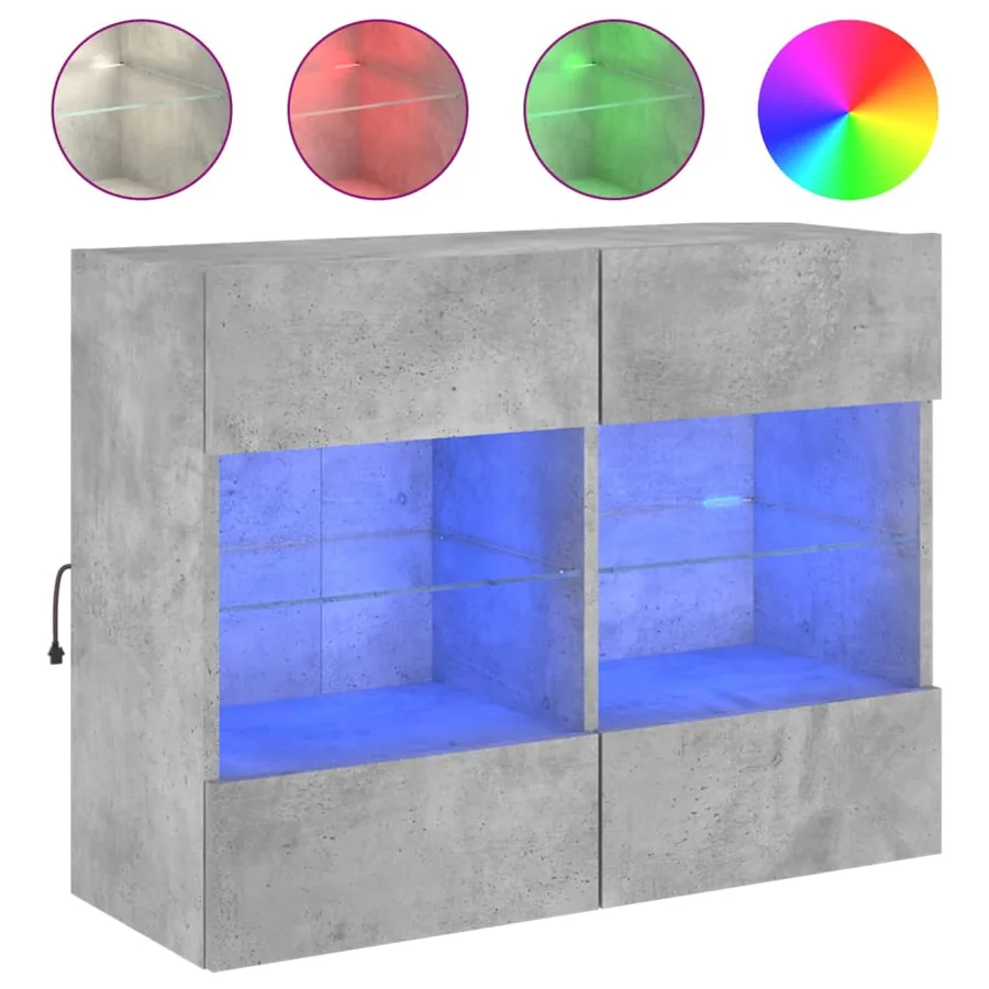 Meuble TV mural avec lumières LED gris béton 78,5x30x60,5 cm - 2