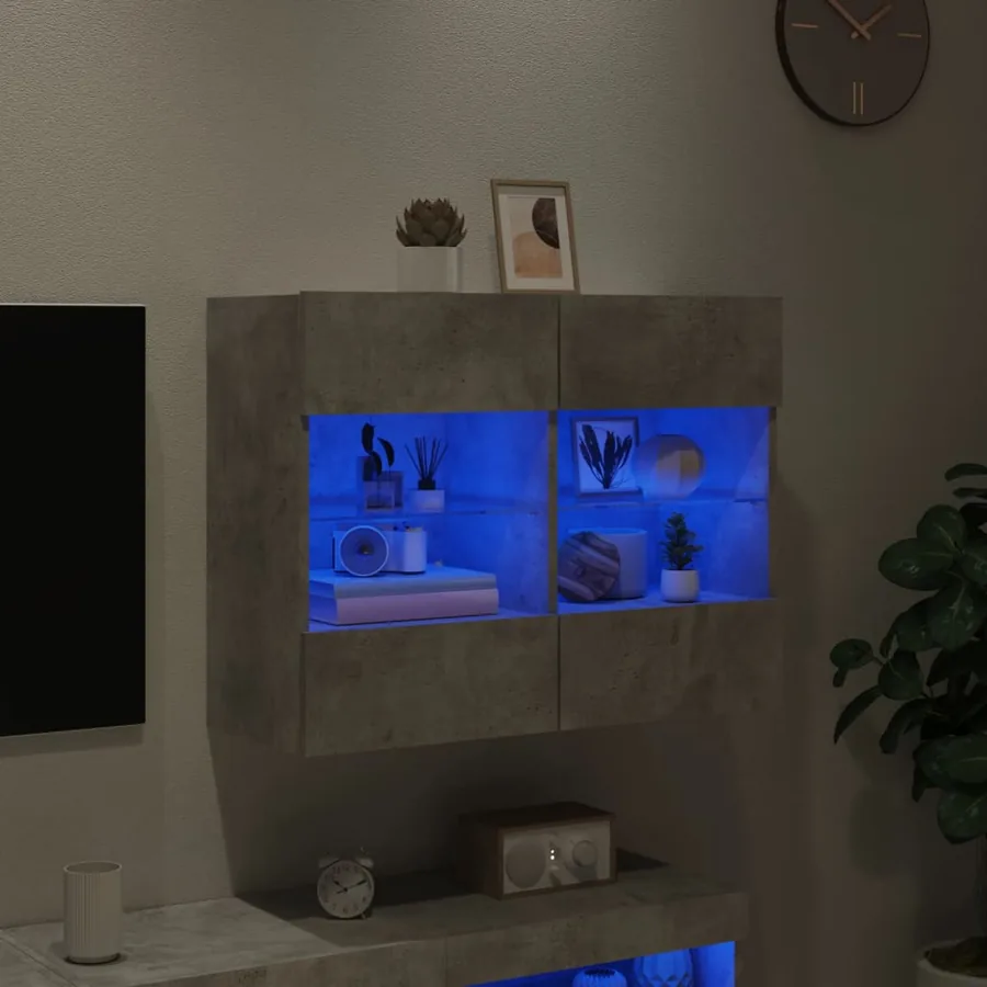 Meuble TV mural avec lumières LED gris béton 78,5x30x60,5 cm - 3