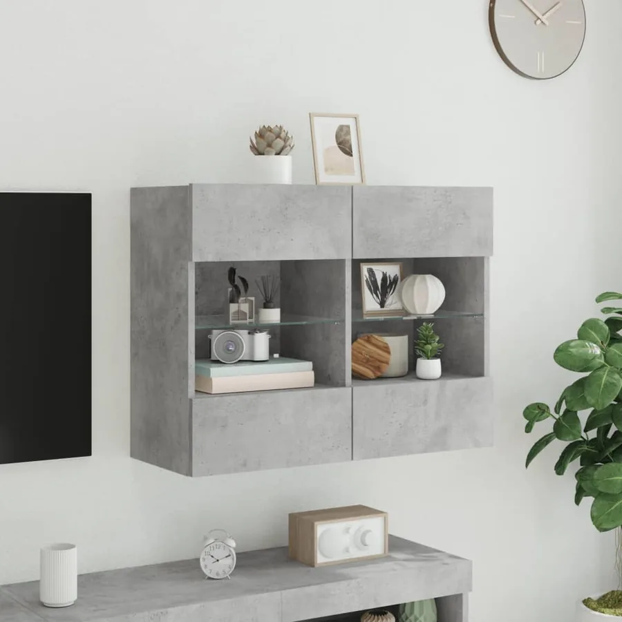 Meuble TV mural avec lumières LED gris béton 78,5x30x60,5 cm - 4