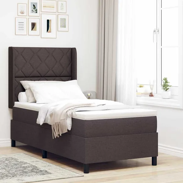 Lit à ressort LED Marron foncé 100 x 200 cm tissu