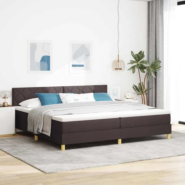 Lit à ressort LED Marron foncé 200 x 200 cm tissu
