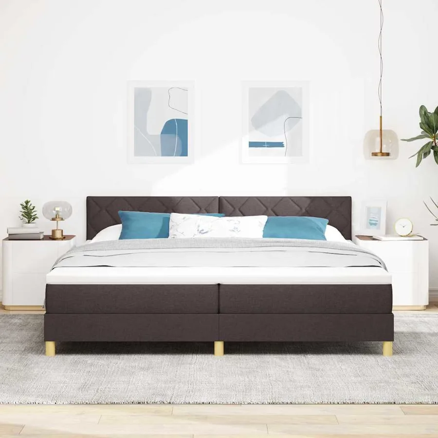 Lit à ressort LED Marron foncé 200 x 200 cm tissu - 4