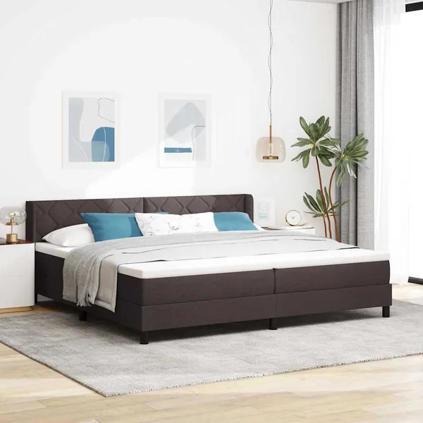 Lit à ressorts avec tête de lit Marron foncé 200 x 200 cm tissu