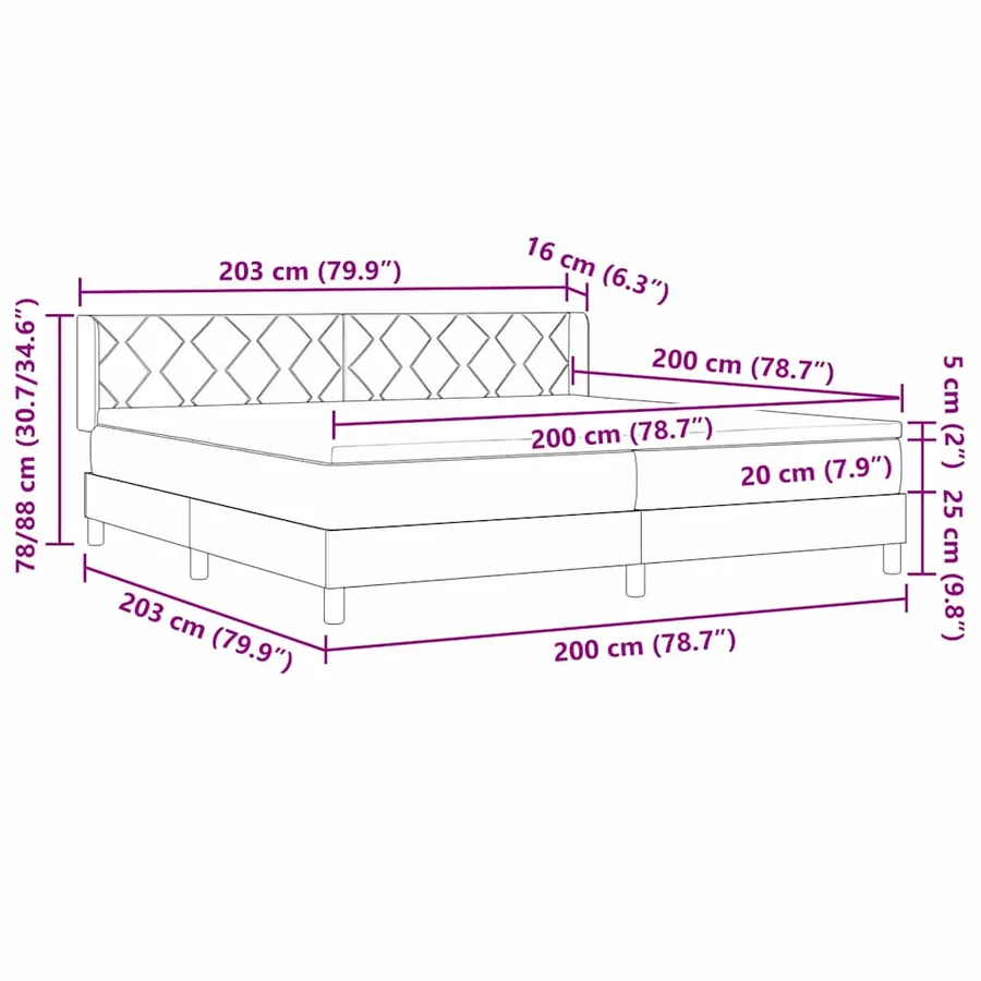Lit à ressorts avec tête de lit Marron foncé 200 x 200 cm tissu - 12