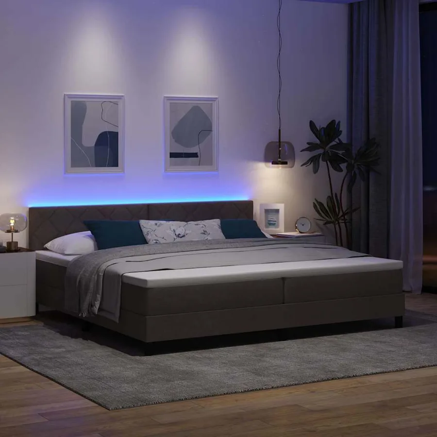 Lit à ressorts avec matelas Marron foncé 200 x 200 cm tissu - 5